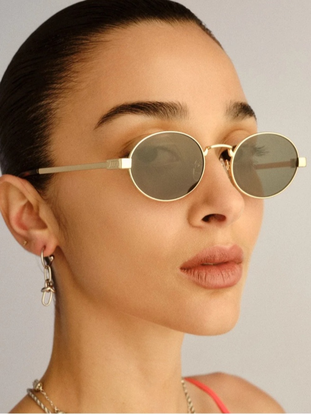 EUC Le Specs Poseidon Deux Gold Frame Black Lens oval Round Sunglasses